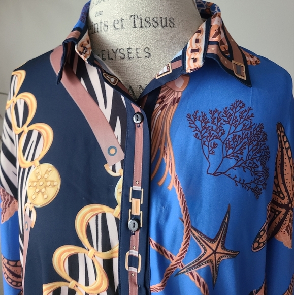 Her ..Bottari Blue Button-Up Shirt Dress Sz.L - Picture 3 of 14